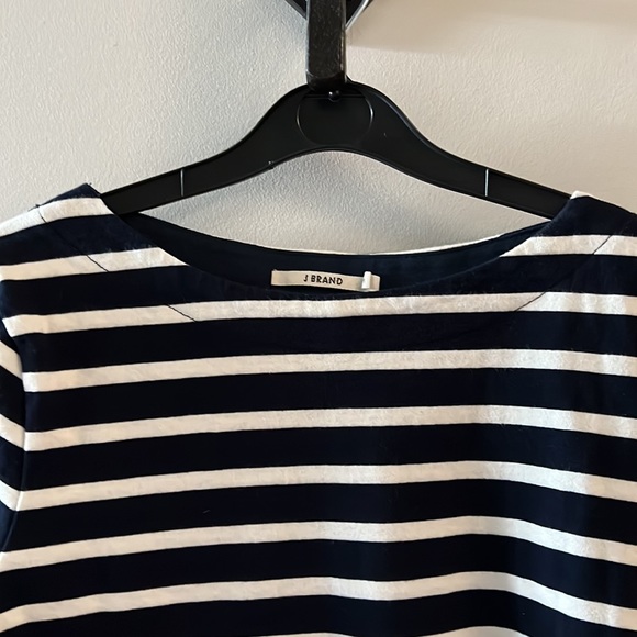 j Brand midnight blue and cream Marina stripe jersey shirt M - Picture 3 of 6
